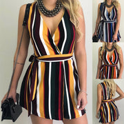 Women's Summer Sleeveless V-neck Strap Stripe Dress