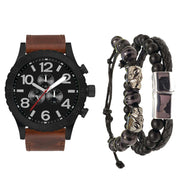 George Men's Black Round Watch and Beaded Bracelet Set, 3-Piece