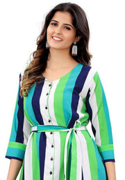 Green Fancy Feminine Striped Dress